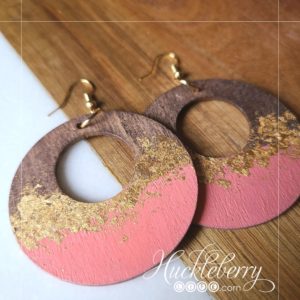 Java and Coral Gold Leaf Wooden Hoop Earrings