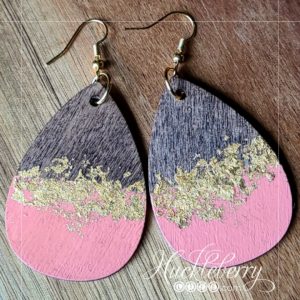 Java and Coral Gold Leaf Wooden Teardrop Earrings