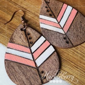 Wooden Teardrop Boho Earrings Wood-burned and hand painted