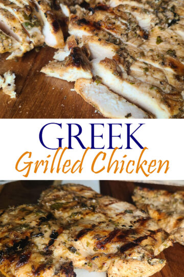 Greek Grilled Chicken on a cutting board, chopped.