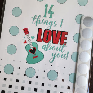 14 Things I love About You Print in Red and Aqua with a Guitar and Hearts