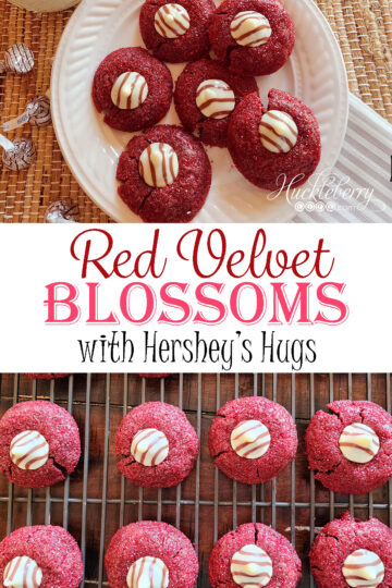 Red Velvet Blossoms with Hershey's Hugs on a plate.