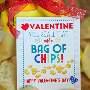 Valentine, you're all that and a bag of chips! Colorful card with potato chips graphic on it.